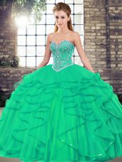 Sweetheart Sleeveless Tulle Vestidos de Quinceanera Beading and Ruffles Lace Up