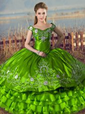 Floor Length Green Vestidos de Quinceanera Off The Shoulder Sleeveless Lace Up