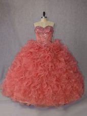 Trendy Organza Sleeveless Quinceanera Dress Brush Train and Beading and Ruffles