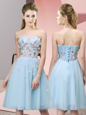 Top Selling Knee Length Empire Sleeveless Light Blue Dama Dress for Quinceanera Lace Up