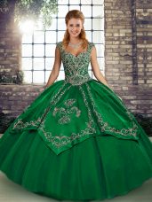 Tulle Sleeveless Floor Length Quinceanera Gown and Beading and Embroidery