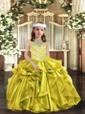 Luxurious Beading and Ruffles Winning Pageant Gowns Yellow Green Lace Up Sleeveless