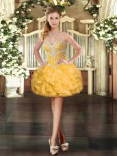 Mini Length Gold Cocktail Dress Sweetheart Sleeveless Lace Up