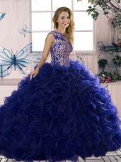 Perfect Purple Quinceanera Dresses Military Ball and Sweet 16 and Quinceanera with Beading and Ruffles Scoop Sleeveless Lace Up