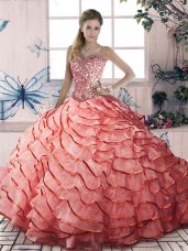 Organza Sleeveless Quinceanera Gown Brush Train and Beading and Ruffled Layers