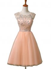 New Style Peach Tulle Zipper Scoop Sleeveless Mini Length Beading