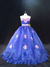 Ball Gowns Sleeveless Blue Quinceanera Gown Brush Train Zipper