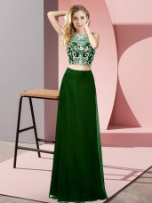 Sweet Dark Green Sleeveless Floor Length Beading Backless