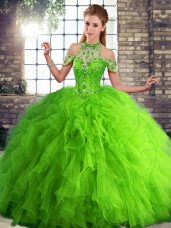 Unique Floor Length Ball Gowns Sleeveless Green Sweet 16 Dress Lace Up