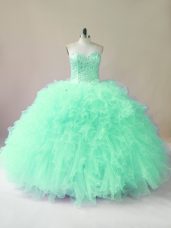 Top Selling Apple Green Sleeveless Tulle Lace Up Quinceanera Dress for Sweet 16 and Quinceanera