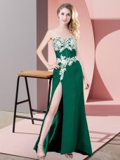 High Class Dark Green Chiffon Zipper Sweetheart Sleeveless Floor Length Prom Evening Gown Lace and Appliques