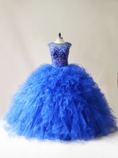 Fashionable Floor Length Ball Gowns Sleeveless Royal Blue Quinceanera Gowns Lace Up