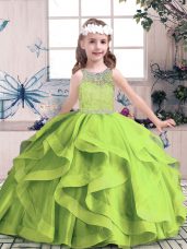 Most Popular Sleeveless Floor Length Beading and Ruffles Zipper Little Girls Pageant Gowns