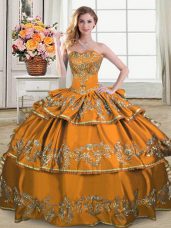 Discount Floor Length Lace Up Quinceanera Gowns Brown for Sweet 16 and Quinceanera with Embroidery and Ruffled Layers