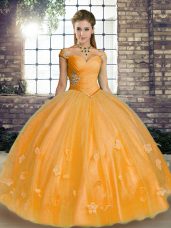 Vintage Beading and Appliques Sweet 16 Quinceanera Dress Orange Lace Up Sleeveless Floor Length