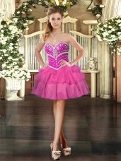 Fancy Sweetheart Sleeveless Lace Up Hot Pink Tulle