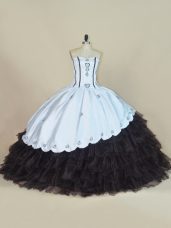 Sumptuous Column/Sheath Sweet 16 Dresses White And Black Sweetheart Satin and Organza Sleeveless Floor Length Lace Up
