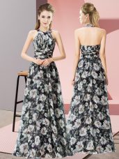 Lovely Empire Prom Evening Gown Black Halter Top Chiffon Sleeveless Floor Length Zipper