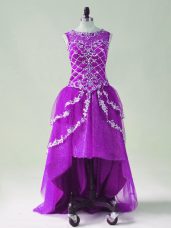 Hot Selling Purple Zipper Scoop Beading and Appliques Evening Gowns Tulle Sleeveless