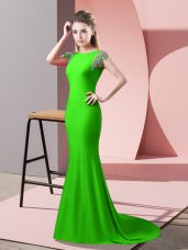 Cheap Short Sleeves Beading Backless Prom Gown