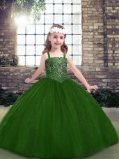 Superior Green Sleeveless Tulle Lace Up Pageant Gowns For Girls for Party and Military Ball and Wedding Party