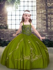 Olive Green Pageant Dress Wholesale Party and Military Ball and Wedding Party with Beading Straps Sleeveless Lace Up