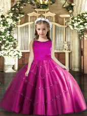 Fuchsia Sleeveless Beading Floor Length Child Pageant Dress