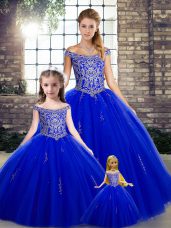 Royal Blue Sleeveless Beading Floor Length Sweet 16 Dresses