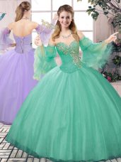 Designer Apple Green Sweet 16 Dress Sweet 16 and Quinceanera with Beading Sweetheart Sleeveless Lace Up