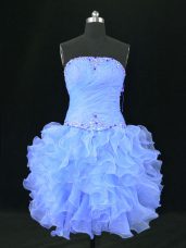 Blue Lace Up Strapless Beading and Ruffles Pageant Dresses Organza Sleeveless