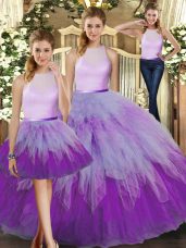 Colorful Multi-color Organza Backless Vestidos de Quinceanera Sleeveless Floor Length Ruffles