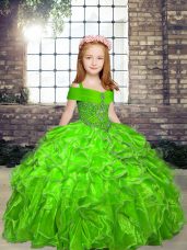 Glorious Organza Sleeveless Floor Length Little Girls Pageant Dress Wholesale and Beading and Ruffles