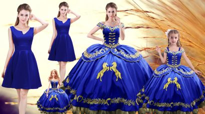 Royal Blue Sleeveless Satin Lace Up Quinceanera Dress for Sweet 16 and Quinceanera