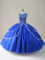 Best Royal Blue Scoop Zipper Beading Quince Ball Gowns Sleeveless