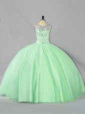 Scoop Sleeveless Quinceanera Gowns Floor Length Sequins Apple Green Tulle