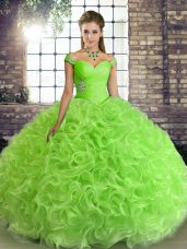 Decent Fabric With Rolling Flowers Off The Shoulder Sleeveless Lace Up Beading Sweet 16 Quinceanera Dress in
