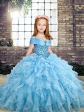 Classical Sleeveless Lace Up Floor Length Beading and Ruffles Kids Pageant Dress