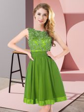 Enchanting Empire Scoop Sleeveless Chiffon Mini Length Backless Beading and Appliques Dama Dress for Quinceanera