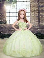 Yellow Green Pageant Dress Party and Military Ball and Wedding Party with Beading Straps Sleeveless Lace Up