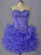 Shining Lavender Sleeveless Mini Length Beading and Ruffles Lace Up Homecoming Dress