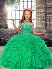 Turquoise Ball Gowns Beading and Ruffles Pageant Dress for Teens Lace Up Tulle Sleeveless Floor Length