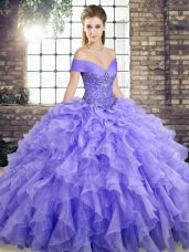Vintage Ball Gowns Sleeveless Lavender 15th Birthday Dress Brush Train Lace Up