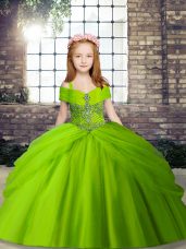 Tulle Sleeveless Floor Length Pageant Gowns For Girls and Beading