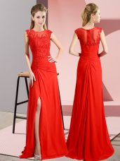 Discount Sleeveless Chiffon Floor Length Zipper Dress for Prom in Red with Beading