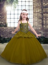Trendy Floor Length Ball Gowns Sleeveless Olive Green Glitz Pageant Dress Lace Up