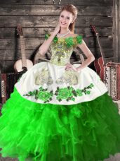 Clearance Sleeveless Organza Floor Length Lace Up Quinceanera Dress in Green with Embroidery and Ruffles