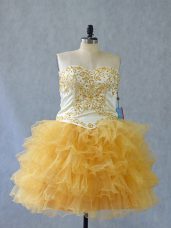 Sleeveless Lace Up Mini Length Beading and Ruffles Prom Party Dress
