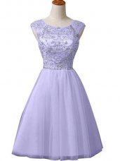 Hot Sale Lavender Tulle Zipper Scoop Sleeveless Mini Length Beading