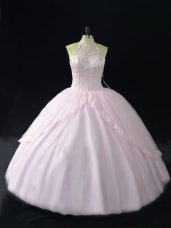 Designer Sleeveless Beading and Appliques Sweet 16 Quinceanera Dress with Pink