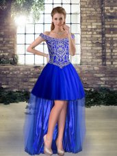 Royal Blue Lace Up Custom Made Beading Sleeveless High Low